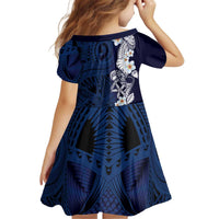 Blue Samoa Tattoo Kid Short Sleeve Dress Plumeria Samoan Ocean Tatau Pattern - Polynesian Pride