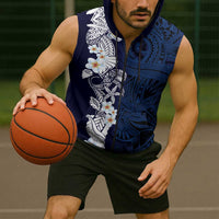 Blue Samoa Tattoo Sleeveless Zip Hoodie Plumeria Samoan Ocean Tatau Pattern - Polynesian Pride