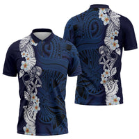 Blue Samoa Tattoo Zipper Polo Shirt Plumeria Samoan Ocean Tatau Pattern - Polynesian Pride