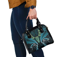 Aotearoa Pounamu Niho Shoulder Handbag Silver Fern Mix Maori Pattern - Turquoise LT14 - Polynesian Pride