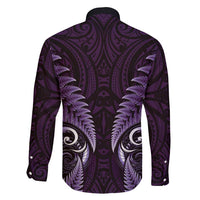 Aotearoa Pounamu Niho Family Matching Long Sleeve Bodycon Dress and Hawaiian Shirt Silver Fern Mix Maori Pattern - Purple LT14 - Polynesian Pride