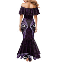Aotearoa Pounamu Niho Family Matching Mermaid Dress and Hawaiian Shirt Silver Fern Mix Maori Pattern - Purple LT14 - Polynesian Pride