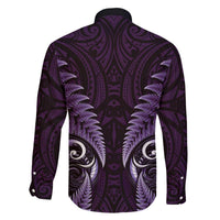 Aotearoa Pounamu Niho Family Matching Off The Shoulder Long Sleeve Dress and Hawaiian Shirt Silver Fern Mix Maori Pattern - Purple LT14 - Polynesian Pride