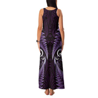 Aotearoa Pounamu Niho Family Matching Tank Maxi Dress and Hawaiian Shirt Silver Fern Mix Maori Pattern - Purple LT14 - Polynesian Pride
