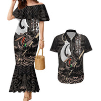 Aotearoa Hei Matau Couples Matching Mermaid Dress and Hawaiian Shirt Haka Kiwi Mix Maori Mangopare LT14 Black - Polynesian Pride