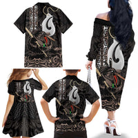 Aotearoa Hei Matau Family Matching Off The Shoulder Long Sleeve Dress and Hawaiian Shirt Haka Kiwi Mix Maori Mangopare LT14 - Polynesian Pride