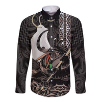 Aotearoa Hei Matau Long Sleeve Button Shirt Haka Kiwi Mix Maori Mangopare LT14 Unisex Black - Polynesian Pride