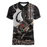 Aotearoa Hei Matau Women V-Neck T-Shirt Haka Kiwi Mix Maori Mangopare