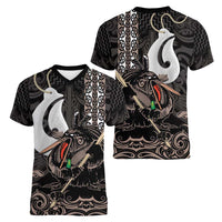 Aotearoa Hei Matau Women V-Neck T-Shirt Haka Kiwi Mix Maori Mangopare