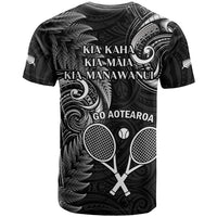 New Zealand Tiki Tennis T Shirt 2024 Aotearoa Tenehi Maori Silver Fern - Black LT14 - Polynesian Pride