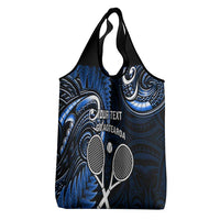 Custom New Zealand Tiki Tennis Grocery Bag Aotearoa Tenehi Maori Silver Fern - Blue LT14 - Polynesian Pride
