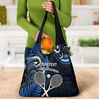 Custom New Zealand Tiki Tennis Grocery Bag Aotearoa Tenehi Maori Silver Fern - Blue LT14 - Polynesian Pride