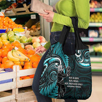 New Zealand Tiki Tennis Grocery Bag Aotearoa Tenehi Maori Silver Fern - Turquoise LT14 - Polynesian Pride