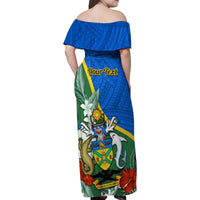 Personalised Halo Olaketa Solomon Islands Family Matching Off Shoulder Maxi Dress and Hawaiian Shirt Coat Of Arms With Tropical Flowers Flag Style LT14 - Polynesian Pride