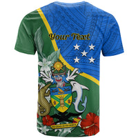 Personalised Halo Olaketa Solomon Islands T Shirt Coat Of Arms With Tropical Flowers Flag Style LT14 - Polynesian Pride