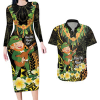 Hawaii Saint Patrick's Day Couples Matching Long Sleeve Bodycon Dress and Hawaiian Shirt Ukulele Leprechaun Hau'Oli Maoli Oe! LT14 Reggae - Polynesian Pride
