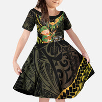 Hawaii Saint Patrick's Day Family Matching Off The Shoulder Long Sleeve Dress and Hawaiian Shirt Ukulele Leprechaun Hau'Oli Maoli Oe! LT14 Daughter's Dress Reggae - Polynesian Pride