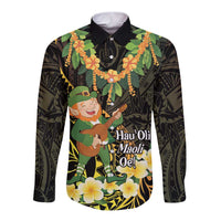 Hawaii Saint Patrick's Day Long Sleeve Button Shirt Ukulele Leprechaun Hau'Oli Maoli Oe! LT14 Unisex Reggae - Polynesian Pride