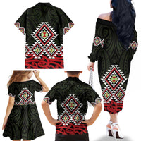 Kia Ora Aotearoa Family Matching Off The Shoulder Long Sleeve Dress and Hawaiian Shirt 2025 Pasifika Maori Taniko Motifs LT14 - Polynesian Pride