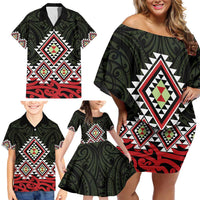 Kia Ora Aotearoa Family Matching Off Shoulder Short Dress and Hawaiian Shirt 2025 Pasifika Maori Taniko Motifs LT14 - Polynesian Pride