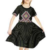 Kia Ora Aotearoa Kid Short Sleeve Dress 2025 Pasifika Maori Taniko Motifs
