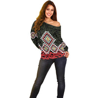 Kia Ora Aotearoa Off Shoulder Sweater 2025 Pasifika Maori Taniko Motifs
