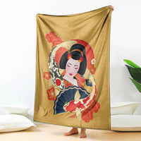 Japanese Geisha Koi Fish Blanket Cherry Blossoms Yellow Seigaiha Pattern - Polynesian Pride