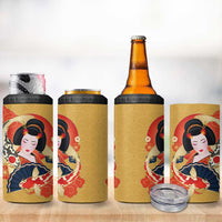 Japanese Geisha Koi Fish 4 in 1 Can Cooler Tumbler Cherry Blossoms Yellow Seigaiha Pattern - Polynesian Pride