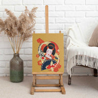Japanese Geisha Koi Fish Canvas Wall Art Cherry Blossoms Yellow Seigaiha Pattern - Polynesian Pride