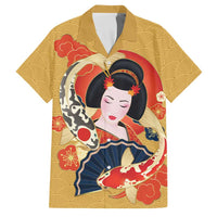 Japanese Geisha Koi Fish Family Matching Off Shoulder Maxi Dress and Hawaiian Shirt Cherry Blossoms Yellow Seigaiha Pattern LT14 Dad's Shirt - Short Sleeve Yellow - Polynesian Pride