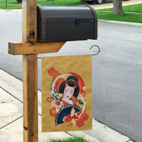 Japanese Geisha Koi Fish Garden Flag Cherry Blossoms Yellow Seigaiha Pattern - Polynesian Pride