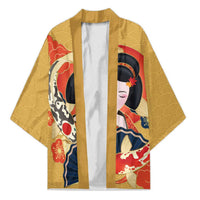 Japanese Geisha Koi Fish Kimono Cherry Blossoms Yellow Seigaiha Pattern - Polynesian Pride