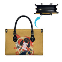Japanese Geisha Koi Fish Leather Bag Cherry Blossoms Yellow Seigaiha Pattern - Polynesian Pride
