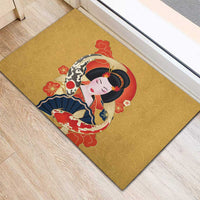 Japanese Geisha Koi Fish Rubber Doormat Cherry Blossoms Yellow Seigaiha Pattern - Polynesian Pride