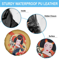Japanese Geisha Koi Fish Spare Tire Cover Cherry Blossoms Yellow Seigaiha Pattern - Polynesian Pride