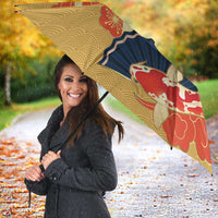 Japanese Geisha Koi Fish Umbrella Cherry Blossoms Yellow Seigaiha Pattern - Polynesian Pride