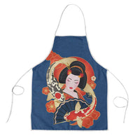Japanese Geisha Koi Fish Apron Cherry Blossoms Blue Seigaiha Pattern - Polynesian Pride