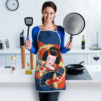 Japanese Geisha Koi Fish Apron Cherry Blossoms Blue Seigaiha Pattern - Polynesian Pride