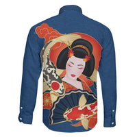 Japanese Geisha Koi Fish Family Matching Mermaid Dress and Hawaiian Shirt Cherry Blossoms Blue Seigaiha Pattern LT14 - Polynesian Pride