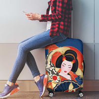 Japanese Geisha Koi Fish Luggage Cover Cherry Blossoms Blue Seigaiha Pattern - Polynesian Pride