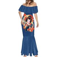 Japanese Geisha Koi Fish Mermaid Dress Cherry Blossoms Blue Seigaiha Pattern - Polynesian Pride