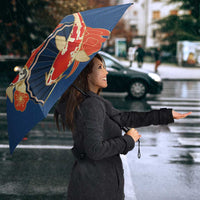 Japanese Geisha Koi Fish Umbrella Cherry Blossoms Blue Seigaiha Pattern - Polynesian Pride