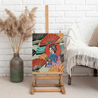Japanese Geisha Katana Canvas Wall Art Japan Sensu Seigaiha Pattern - Polynesian Pride