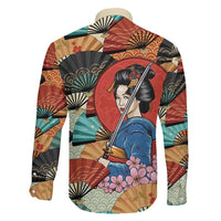 Japanese Geisha Katana Family Matching Off Shoulder Short Dress and Hawaiian Shirt Japan Sensu Seigaiha Pattern LT14 - Polynesian Pride