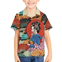Japanese Geisha Katana Family Matching Summer Maxi Dress and Hawaiian Shirt Japan Sensu Seigaiha Pattern LT14 Son's Shirt Multicolor - Polynesian Pride