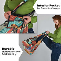 Japanese Geisha Katana Grocery Bag Japan Sensu Seigaiha Pattern - Polynesian Pride