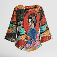 Japanese Geisha Katana Kimono Sleeve Blouse Japan Sensu Seigaiha Pattern - Polynesian Pride