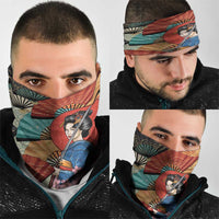 Japanese Geisha Katana Neck Gaiter Japan Sensu Seigaiha Pattern - Polynesian Pride