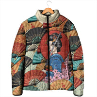Japanese Geisha Katana Padded Jacket Japan Sensu Seigaiha Pattern - Polynesian Pride