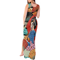 Japanese Geisha Katana Tank Maxi Dress Japan Sensu Seigaiha Pattern - Polynesian Pride
